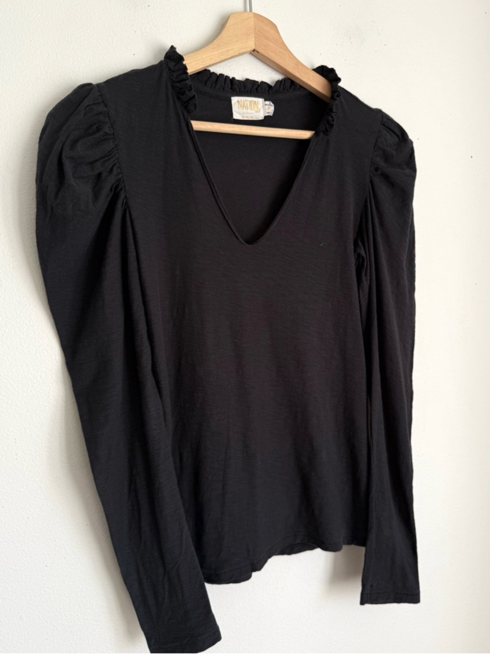 Nation LTD Tamira Elizabethan Long Sleeve Tee Shirt in Black - Picture 4 of 6